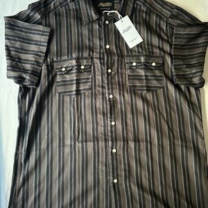 Richter Goods Pearl Snap Button Up Shirt Black Brown Stripe Sz XL NWT